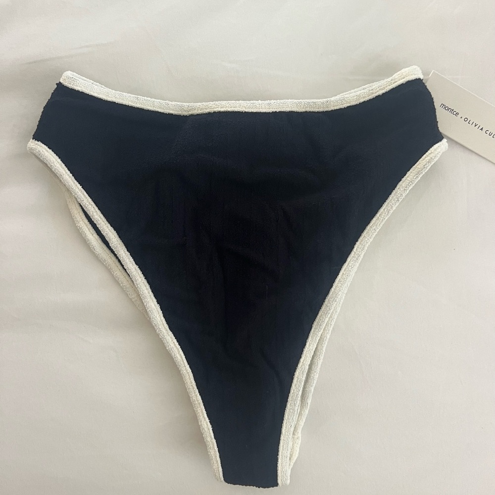 NWT Olivia Culpo x Montce Black Cream Binded Terry Rib Petal Top + Paula Bottom - Picture 7 of 8